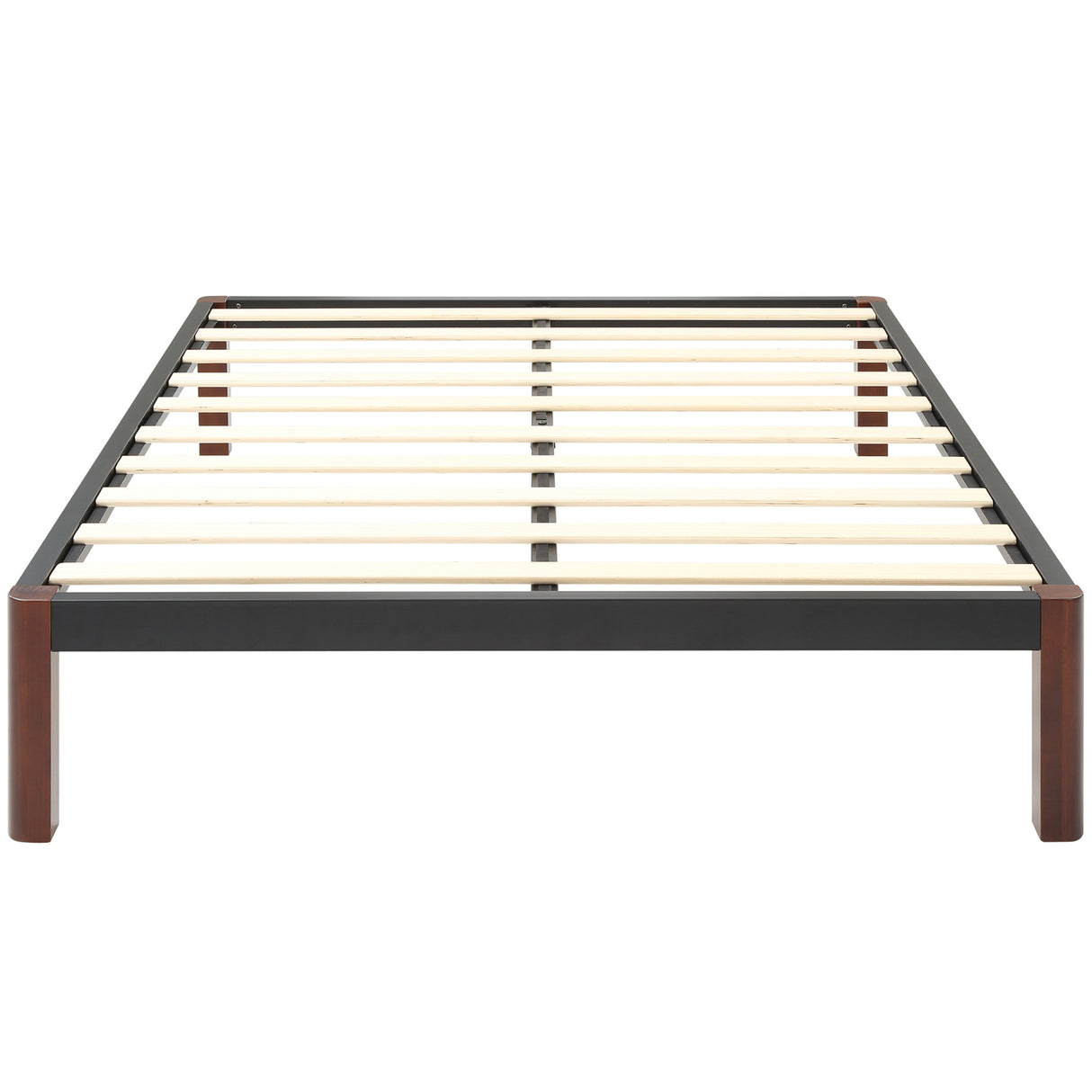 Devon Wood Slat and Metal Platform Bed Frame | Mattress Foundation