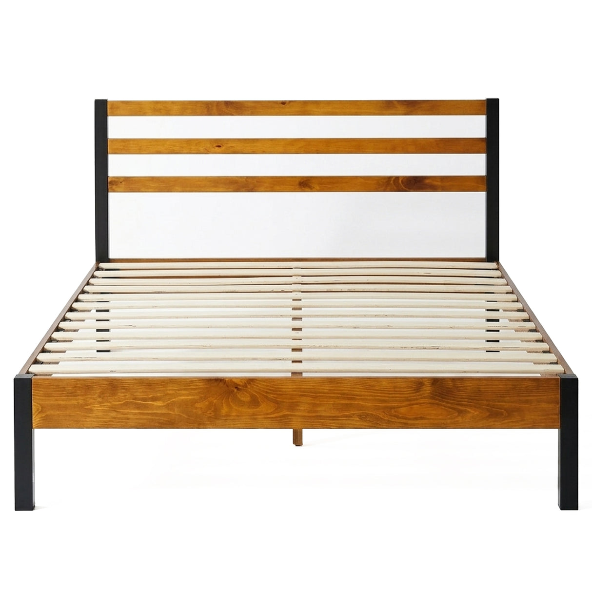 Tilbury Wood Slat and Metal Platform Bed Frame with Headboard | Mattress Foundation