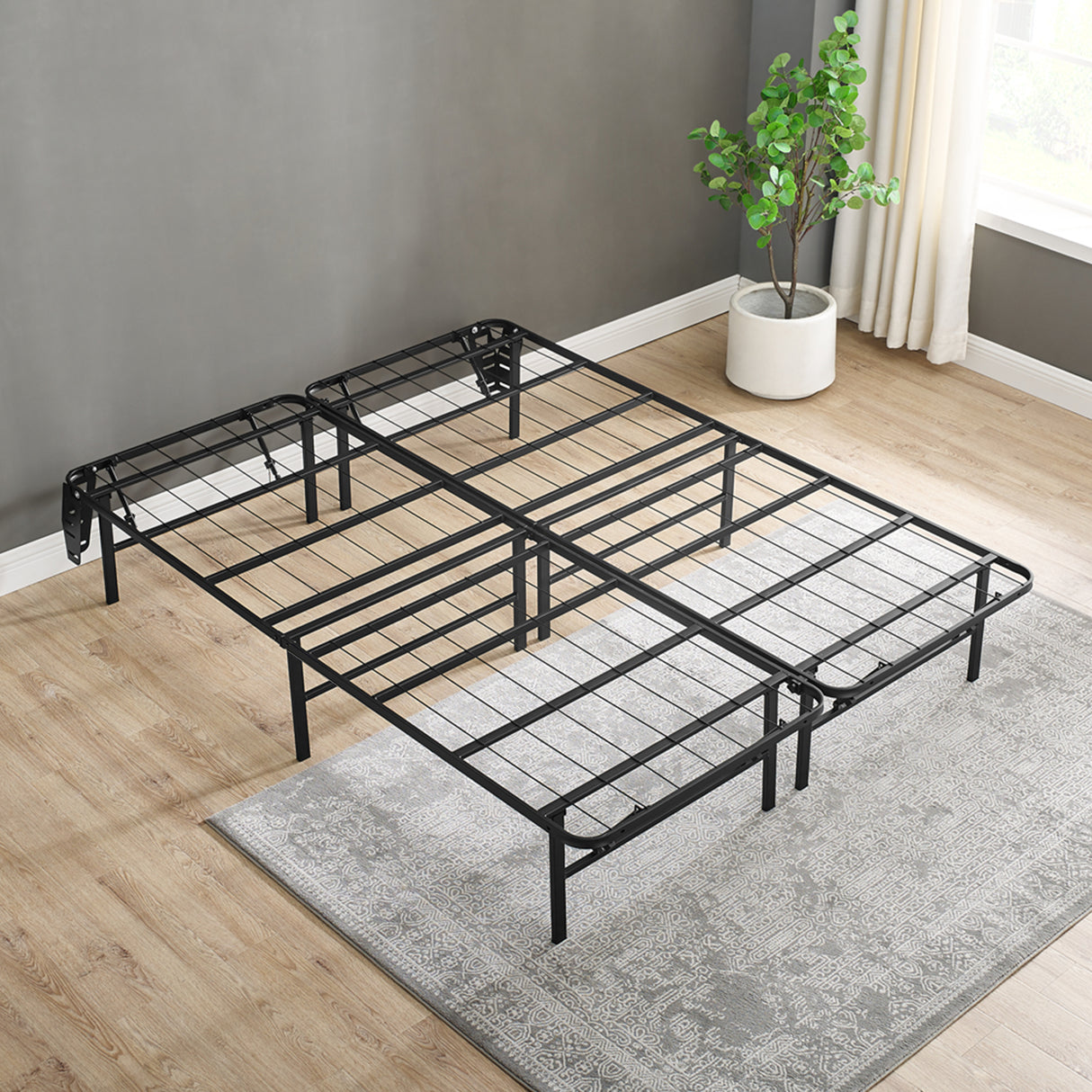 Hercules Heavy-Duty Platform Metal Bed Frame with Headboard Attachment