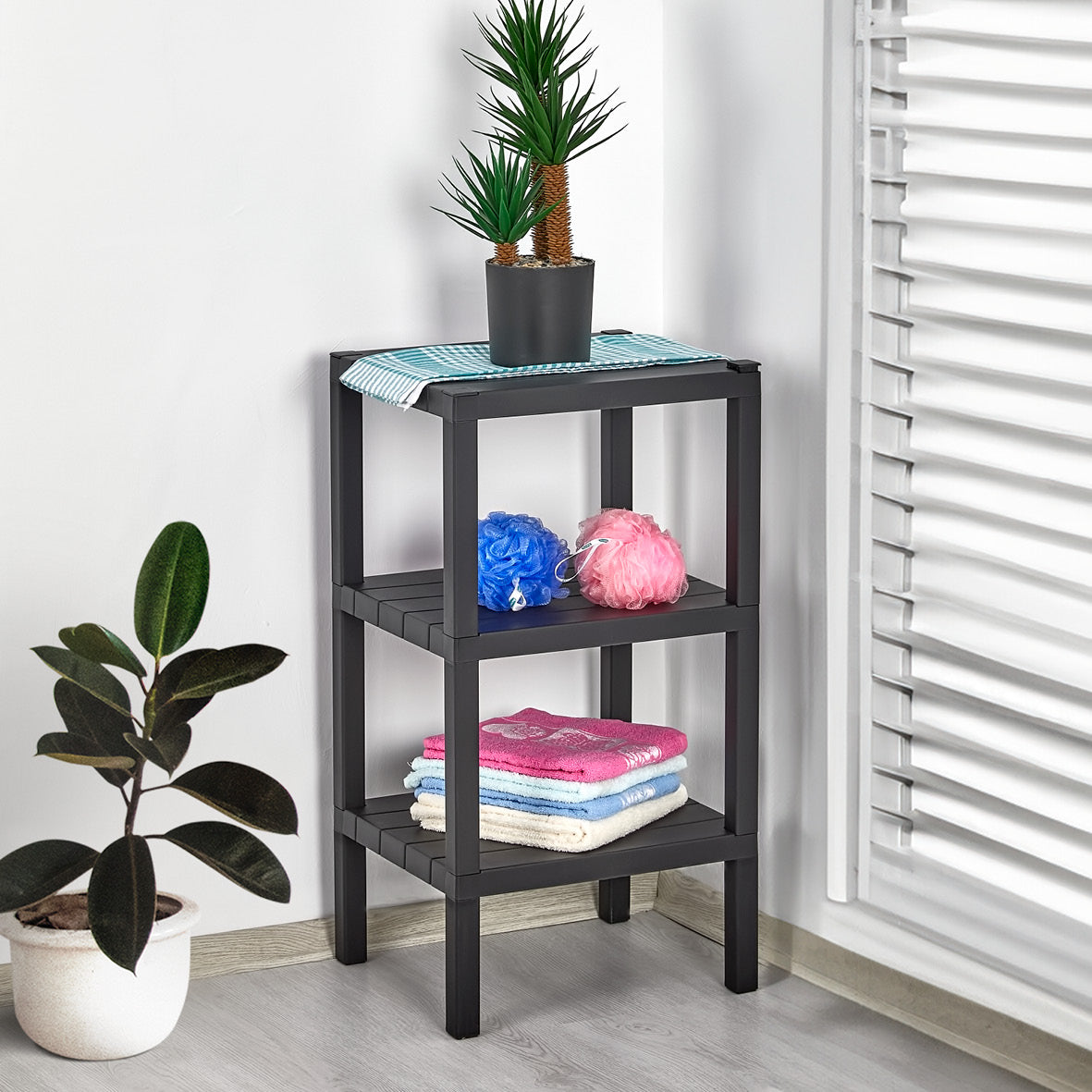 Brutis Storage Shelves- No Tools Required, Plastic Modular Shelving Unit 3-Tier Organizer