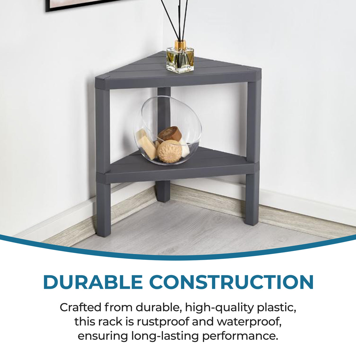 Brutis Corner Storage Shelves- No Tools Required, Plastic Modular Shelving Unit 2-Tier Organizer