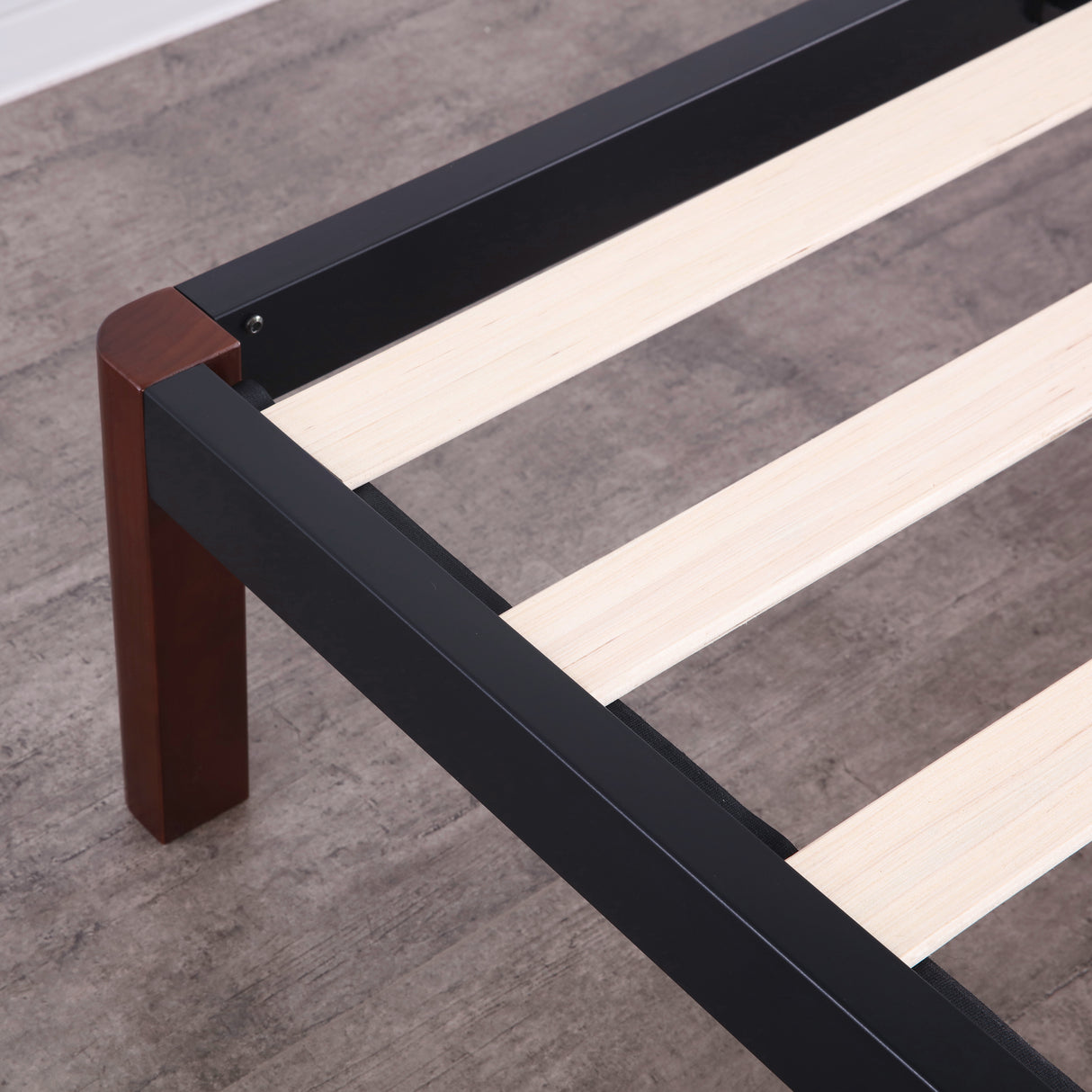 Devon Wood Slat and Metal Platform Bed Frame | Mattress Foundation