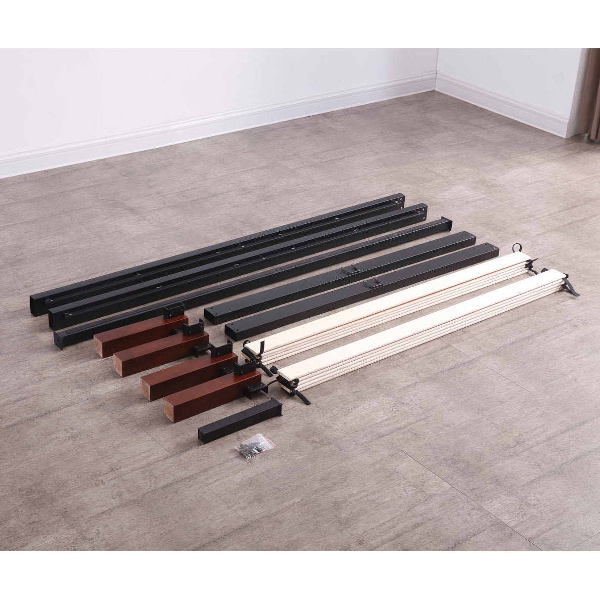 Devon Wood Slat and Metal Platform Bed Frame | Mattress Foundation