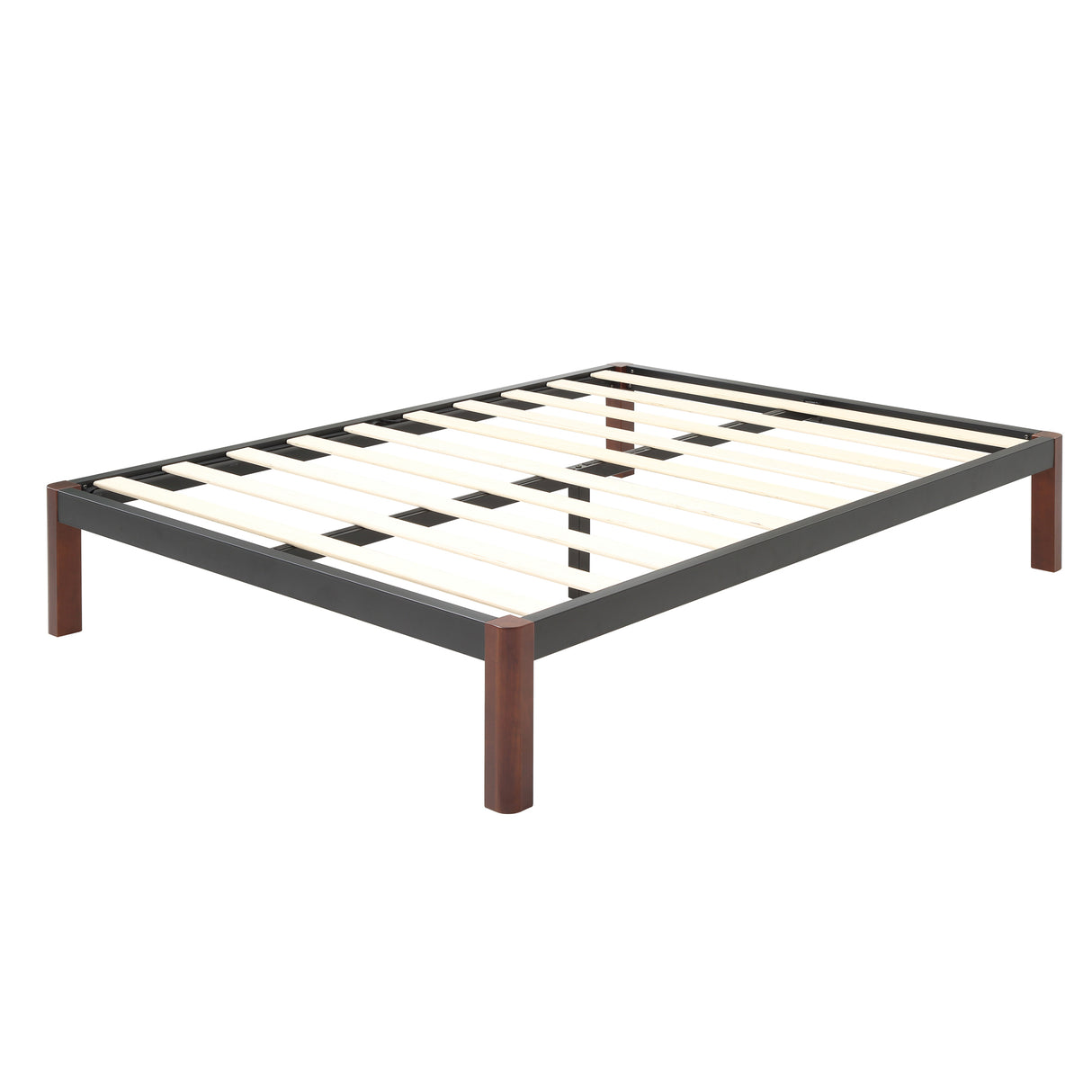 Devon Wood Slat and Metal Platform Bed Frame | Mattress Foundation