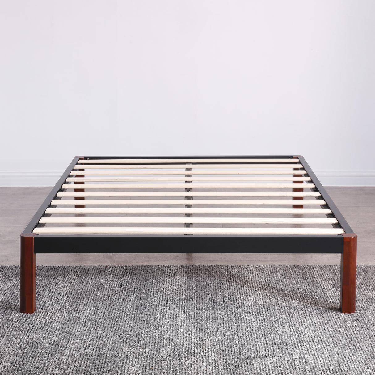 Devon Wood Slat and Metal Platform Bed Frame | Mattress Foundation