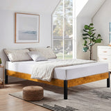 Devon Wood Slat and Metal Platform Bed Frame | Mattress Foundation