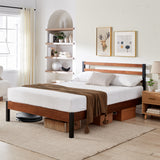 Tilbury Wood Slat and Metal Platform Bed Frame with Headboard | Mattress Foundation