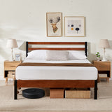 Tilbury Wood Slat and Metal Platform Bed Frame with Headboard | Mattress Foundation