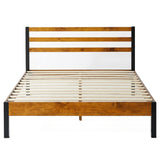 Tilbury Wood Slat and Metal Platform Bed Frame with Headboard | Mattress Foundation