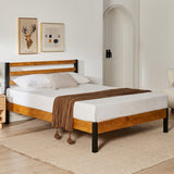 Tilbury Wood Slat and Metal Platform Bed Frame with Headboard | Mattress Foundation