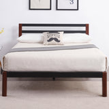 Tilbury Wood Slat and Metal Platform Bed Frame with Headboard | Mattress Foundation