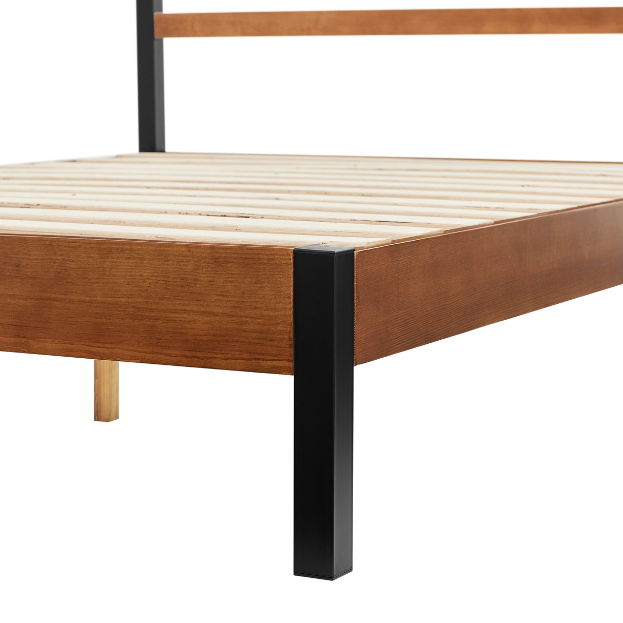 Tilbury Wood Slat and Metal Platform Bed Frame with Headboard | Mattress Foundation