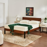 Portland Wood Slat and Metal Platform Bed Frame with Solid Wood Headboard | Mattress Foundation