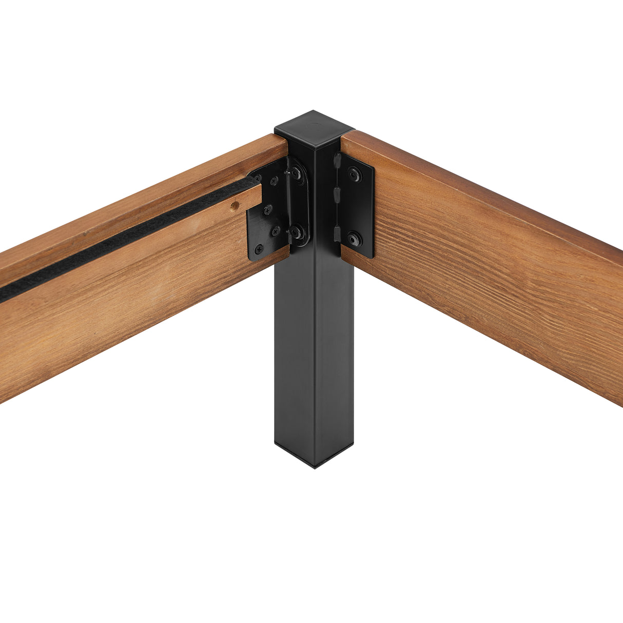 Portland Wood Slat and Metal Platform Bed Frame with Solid Wood Headboard | Mattress Foundation