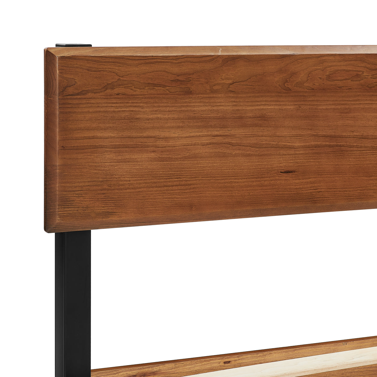 Portland Wood Slat and Metal Platform Bed Frame with Solid Wood Headboard | Mattress Foundation