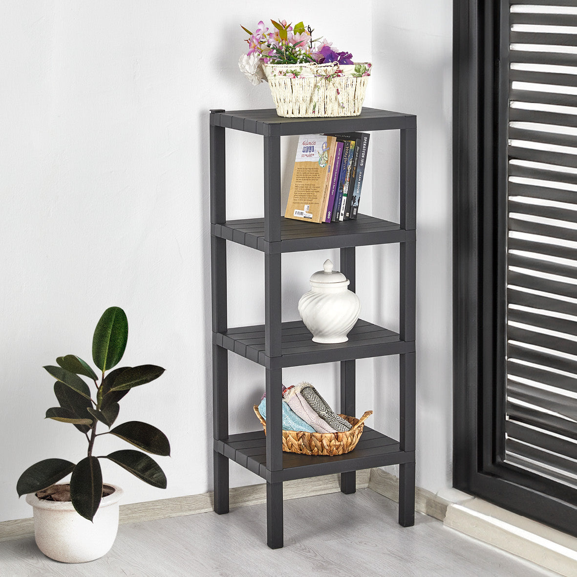 Brutis Storage Shelves- No Tools Required, Plastic Modular Shelving Unit 4-Tier Organizer