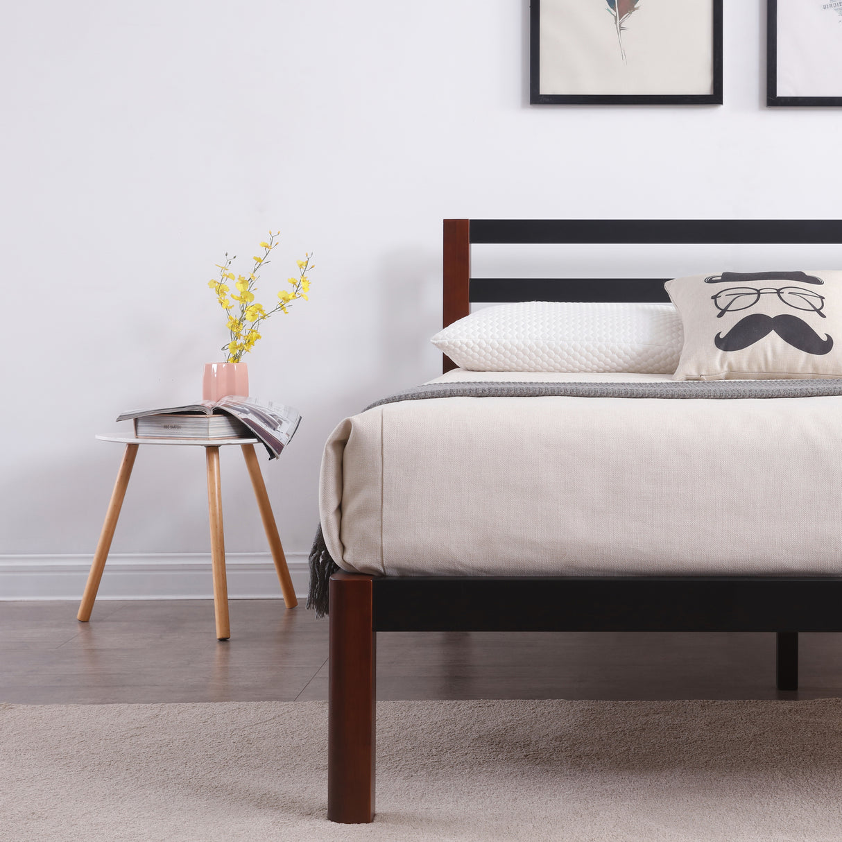 Tilbury Wood Slat and Metal Platform Bed Frame with Headboard | Mattress Foundation