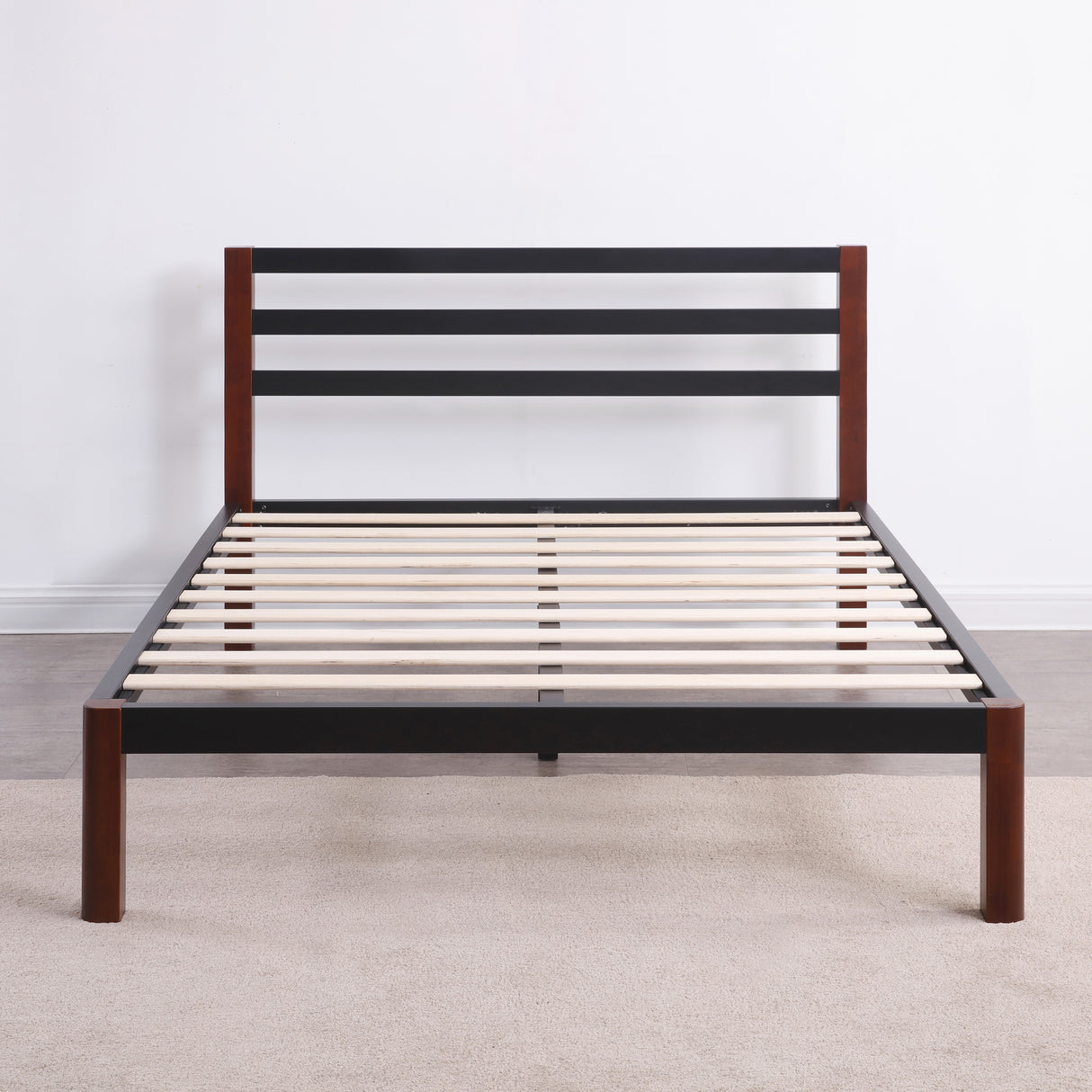 Tilbury Wood Slat and Metal Platform Bed Frame with Headboard | Mattress Foundation