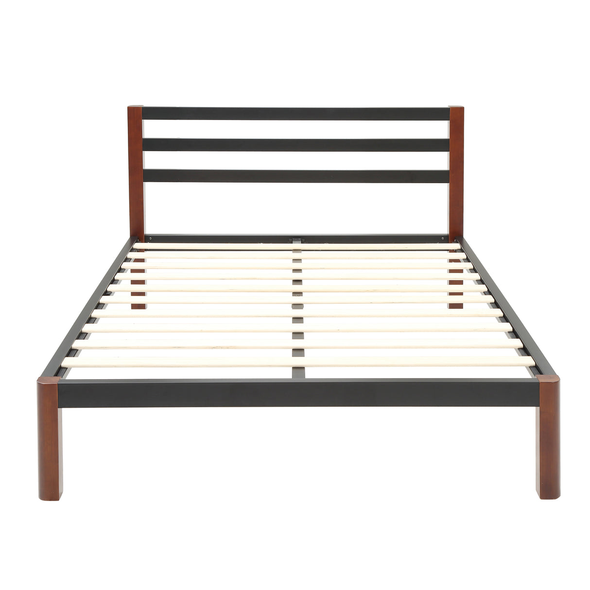 Tilbury Wood Slat and Metal Platform Bed Frame with Headboard | Mattress Foundation