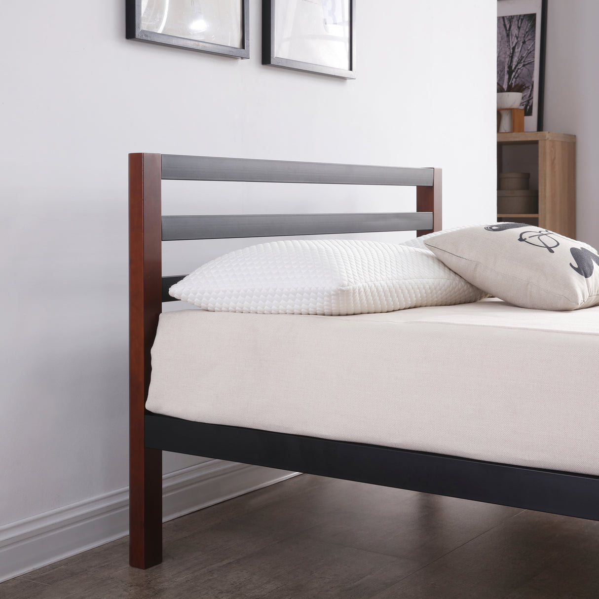 Tilbury Wood Slat and Metal Platform Bed Frame with Headboard | Mattress Foundation