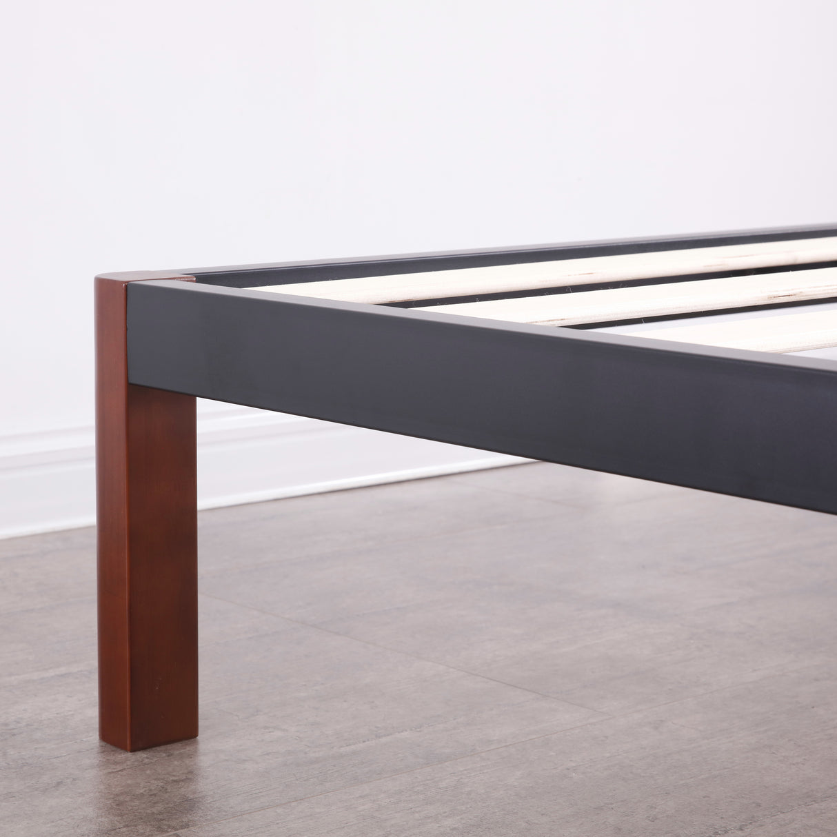 Devon Wood Slat and Metal Platform Bed Frame | Mattress Foundation