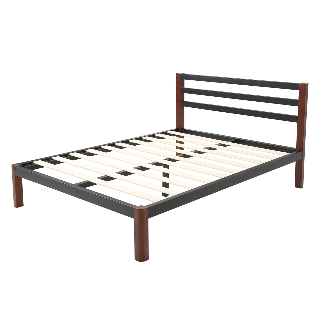 Tilbury Wood Slat and Metal Platform Bed Frame with Headboard | Mattress Foundation