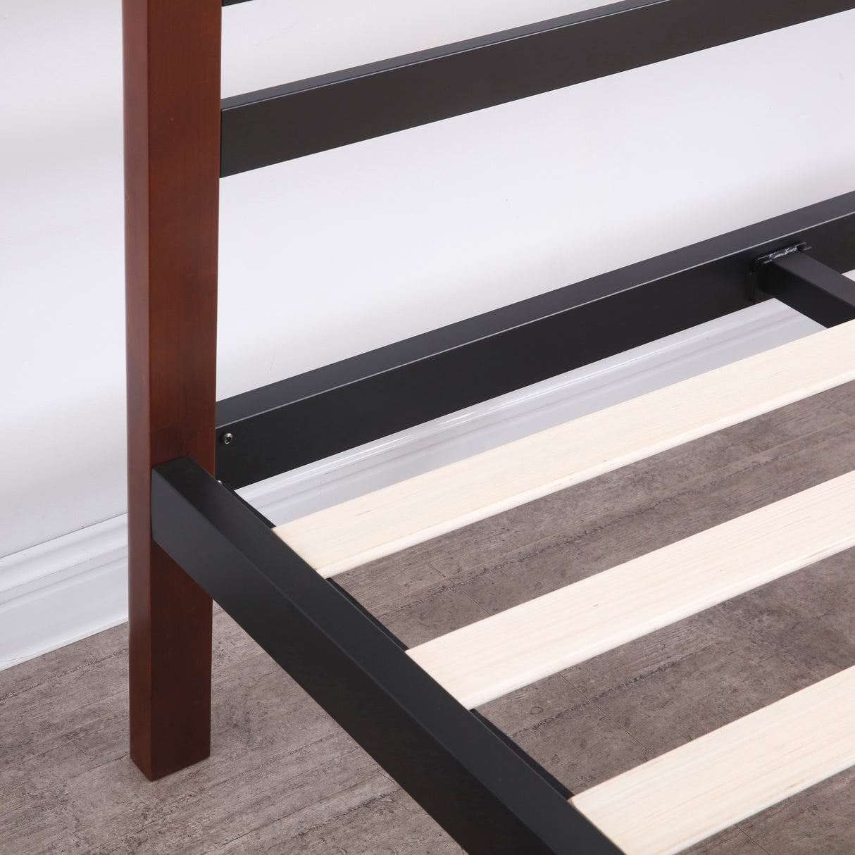 Tilbury Wood Slat and Metal Platform Bed Frame with Headboard | Mattress Foundation
